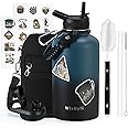 WixByti 64 oz Insulated Water Bottle with Straw (Cold for 48 Hrs), Half Gallon Stainless Steel Triple Wall Vacuum Sports Water Jug, Leakproof Hydro Cup Flask with Straw Spout Lids & DIY Stickers