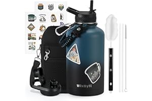 WixByti 64 oz Insulated Water Bottle with Straw (Cold for 48 Hrs), Half Gallon Stainless Steel Triple Wall Vacuum Sports Water Jug, Leakproof Hydro Cup Flask with Straw Spout Lids & DIY Stickers