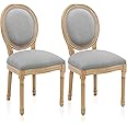 Furniliving French Country Dining Chairs Set of 2, Upholstered Dining Room Chairs with Round Back Farmhouse Kitchen Chairs fo