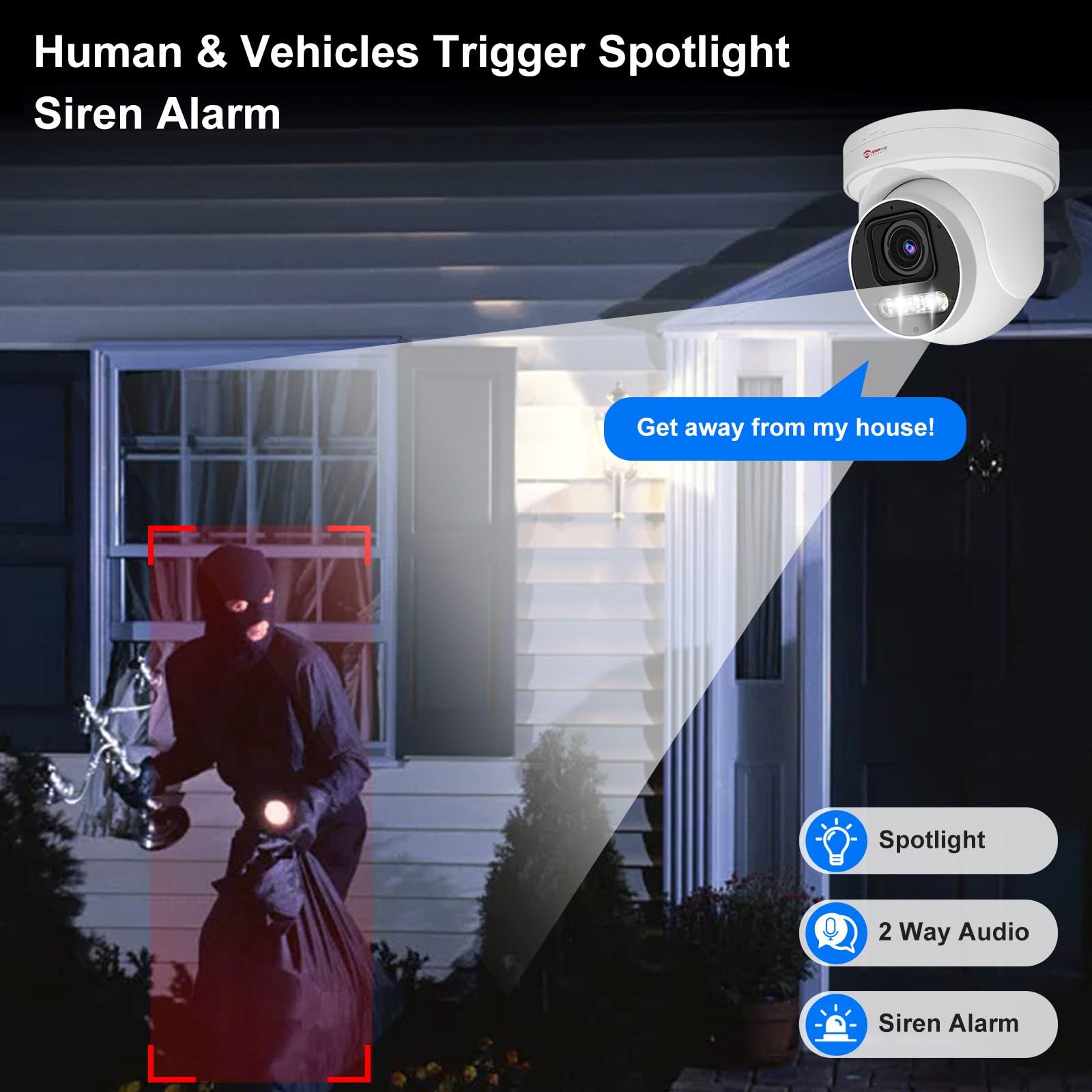 Anpviz 6MP PoE PTZ Camera Outdoor, 5X Optical Zoom 2.7~13.5mm Lens, Pan Tilt Zoom IP Security Camera with Human Vehicle Detection, Spotlight&Sound Alarm, SD Card Slot, IP66, NDAA Compliant (U Series)
