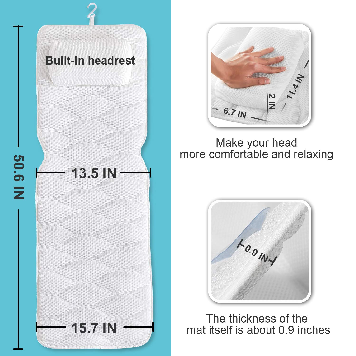 Full Body Bath Pillow, Bath Pillows for tub with Mesh Washing Bag & 17 Non-Slip Suction Cups, Spa Bathtub Pillow for Head Neck Shoulder and Back Support - 3D Air Mesh & Quick Drying : Beauty