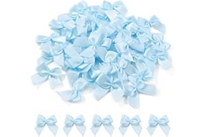 yoyokid 50 Pcs 1" Mini Satin Ribbon Bows, Tiny Crafts Bows Decoration for DIY Cheer Pins Clothespins Hair Accessories Wedding Gift Box Ornament, Blue