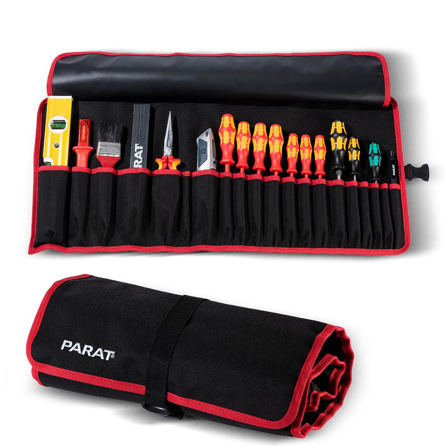 PARAT Basic Roll-Up Case 20 | Roll Bag for 20 Tools Made of Nylon | Compact Tool Bag with Buckle | Empty Tool Roll for Craftsmen | Premium Tool Bag Black