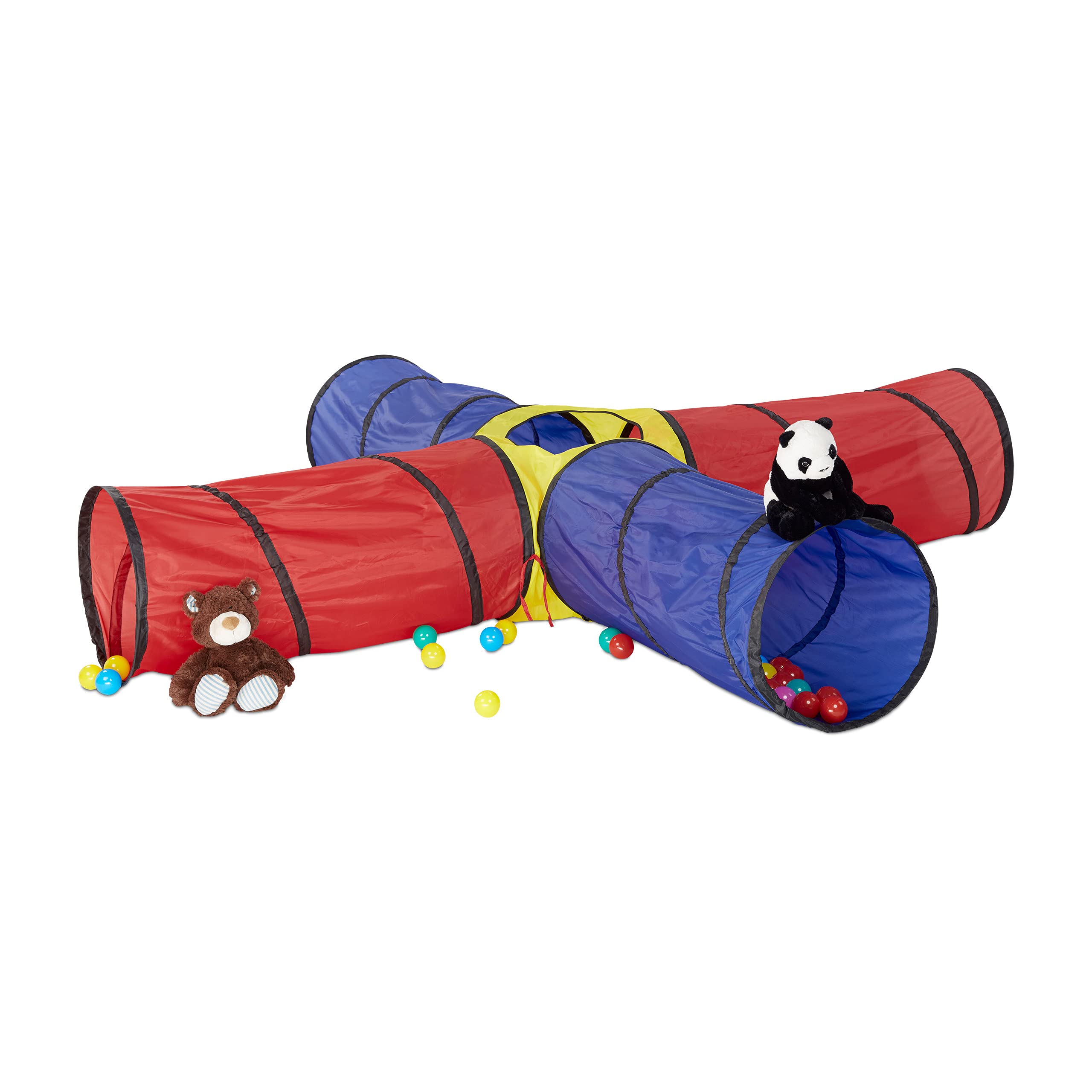 Relaxdays XXL Play Tunnel. Large 4 Tube Colourful Crawling Tunnel for Kids Age 3 and Up