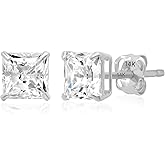 14K Gold Princess Cut CZ Stud Earrings for Women & Men | Anti Tarnishing Cubic Zirconia Earrings Studs with 14K Gold Butterfly Backs | 4MM 5MM 6MM 7MM CZ Gold Earrings by MAX + STONE