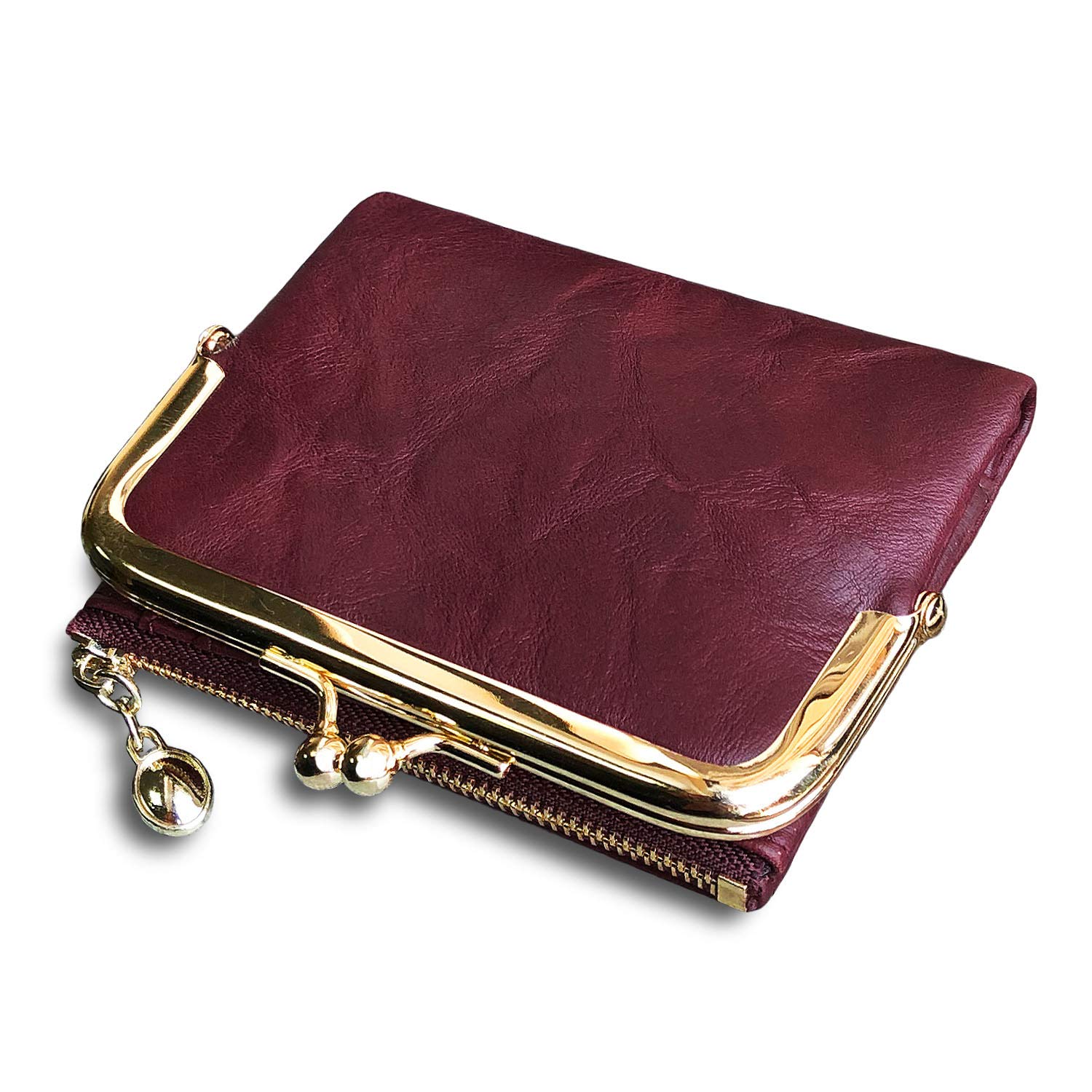 PofeeXIO Womens Wallet RFID Small Compact Bifold Leather Vintage Wallet,Ladies Coin Purse with Zipper and Kiss Lock, Purple, S, Vintage