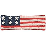Artist-Designed Stars and Stripes Hand-Hooked Wool Decorative Throw Pillow (8 in x 24 in) 4th of July Pillow for Couches & Beds - Low Maintenance - Veteran, Patriotic Pillow