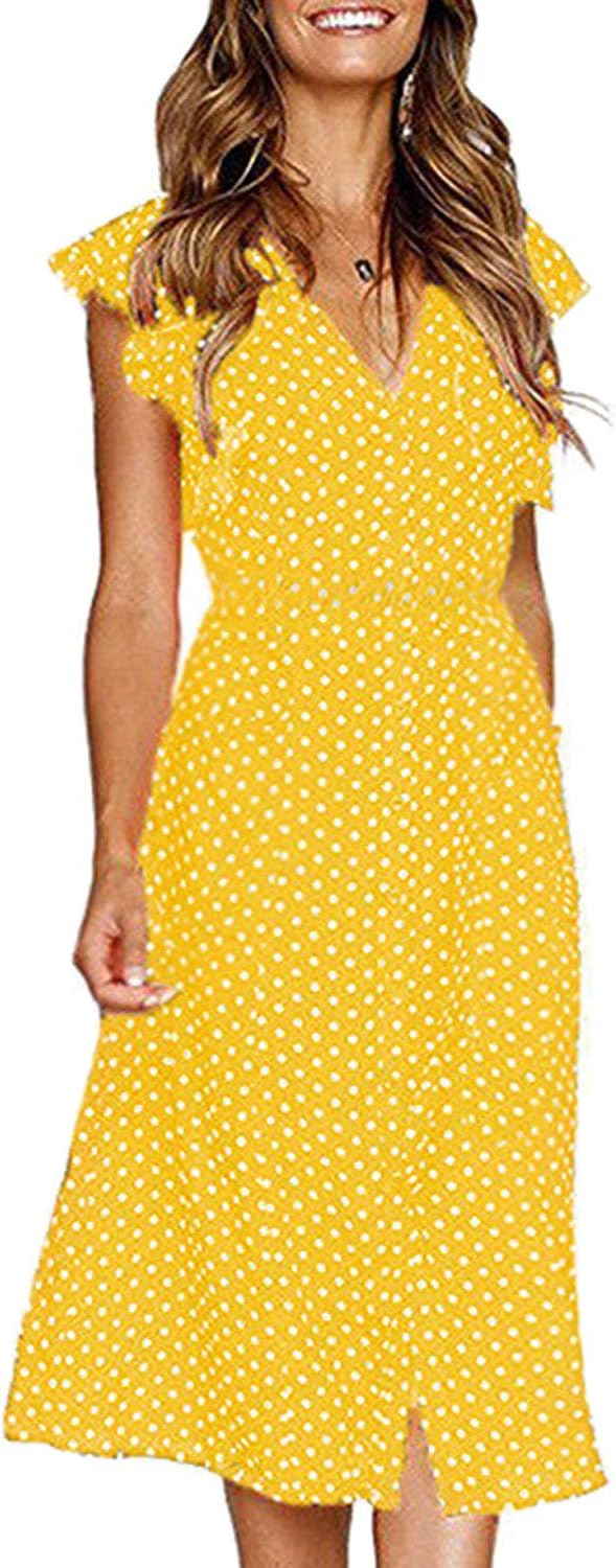 FUTURINO Women's Summer Dress Elegant Vintage Cocktail Dress Short Sleeve Dresses Sexy Beach Dress