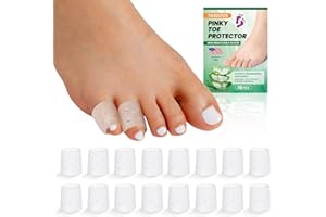 TASZOOS Pinky Toe Protectors Women & Men, 16 Pcs Open-Toe Soft Silicone Little Toe Sleeves with Aloe Vera, Breathable Gel Toe Covers for Corns, Blisters, Rubbing, Hammer Toes, Calluses & Toe Pain Relief