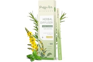 PUFFIAIR Herbal Diffuser Upgraded with Extracts of Mullein, Thyme and Mint for Cleansing Lungs, Improving Breathing and Oral Air Freshening - 2 Sticks 1Pack