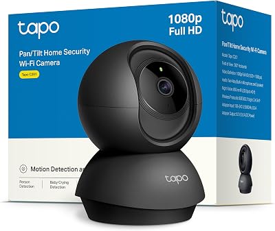 Tapo c201 - câmera wifi interna fhd, câmera de vídeo de vigilância, visão noturna, visão 360°, áudio bidirecional, detecção de movimento e notificações, alarme acústico e luminoso integrado,