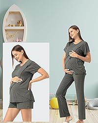 Rnxrbb 3 Piece Postpartum Nursing Pajamas Set