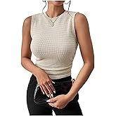 SOLY HUX Women's Crew Neck Tank Top Sleeveless Ruched Waffle Knit Dressy Casual Tops