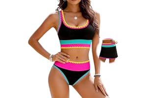 Skveyw High Waisted Bikini Sets for Women, 3 Piece Adjustable Straps Bathing Suits, 2026 New Neon Swimwear with Skirt