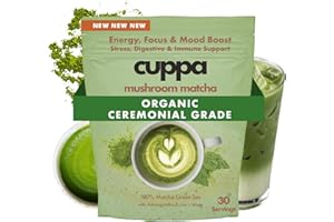 CUPPA HEALTHY COFFEE Cuppa Healthy Mushroom Matcha with Lion's Mane & Ashwagandha for All Day Energy & Focus - No Crash or Jitters - Nootropics for Brain Health, Gut Health, Immunity, Stress, Memory + Mood (30 Servings)