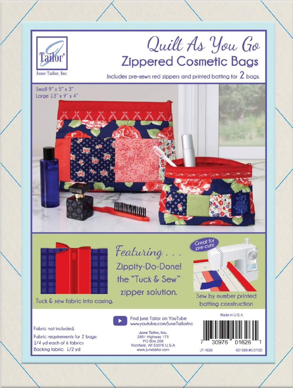 June Tailor Quilt As You Go Cosmetic Bags 2/Pkg-Red