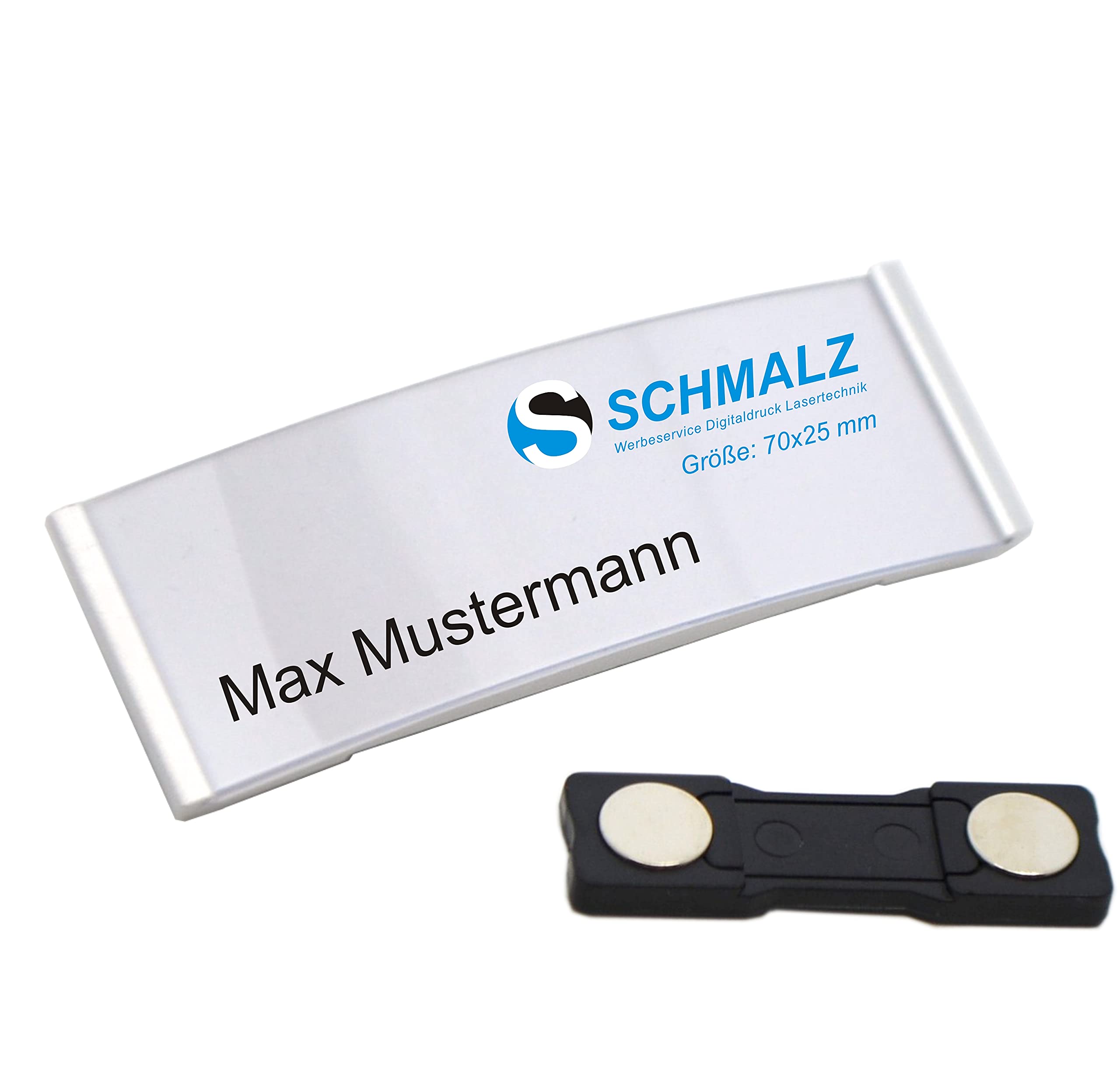 10 Pcs Noble Aluminum Nameplate with Strong Doppelmagnet Anodised Silver Professional Quality, Fashionable Curved Approx. 70x25mm with Papiereinschub - Silverware