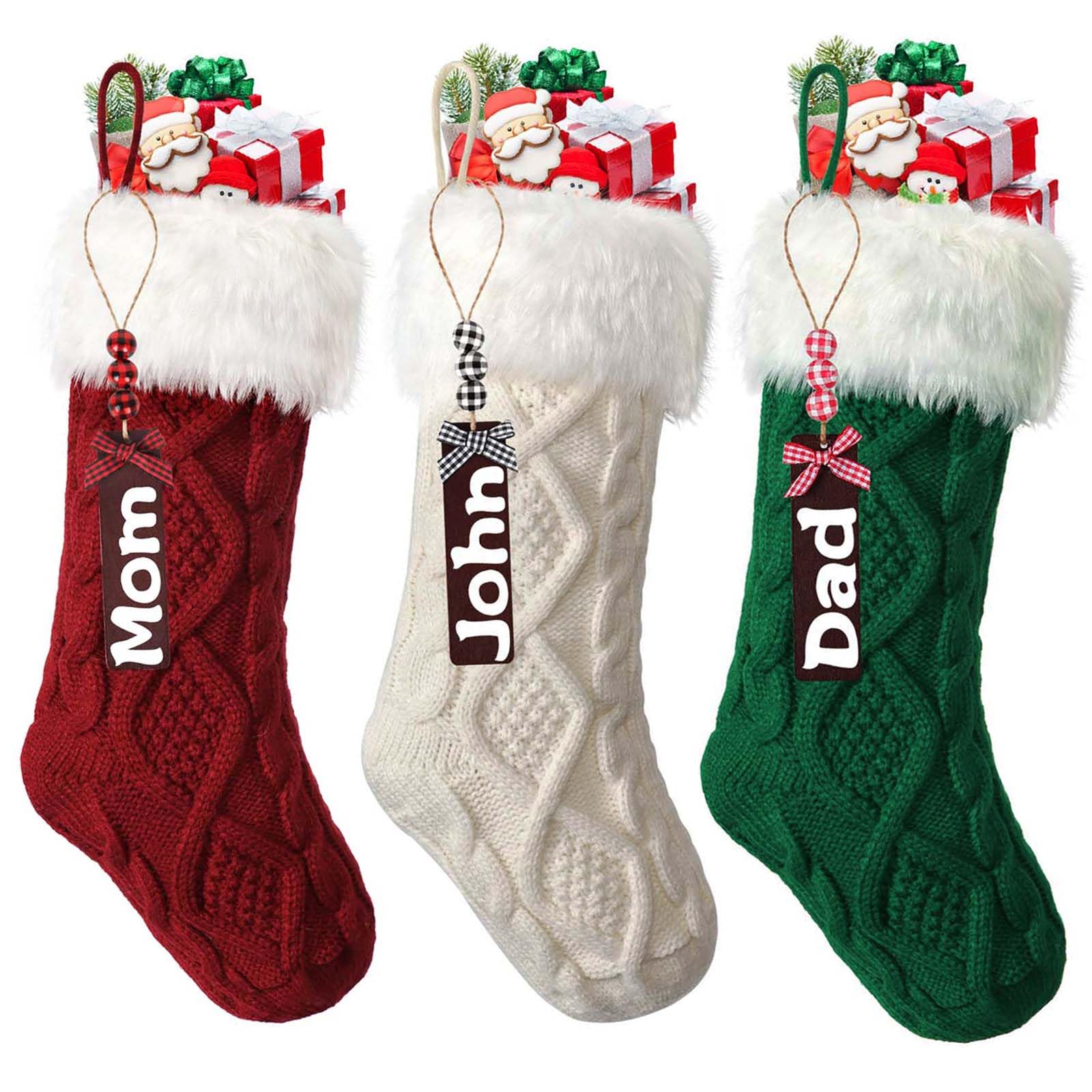SOMYTING 3pcs Christmas Stockings 18 Inch Large Wool Knit Christmas Stockings Personalized Xmas Hanging Stocking with Name Tags Xmas Stockings for Christmas Fireplace Tree Decorations Children's Gifts