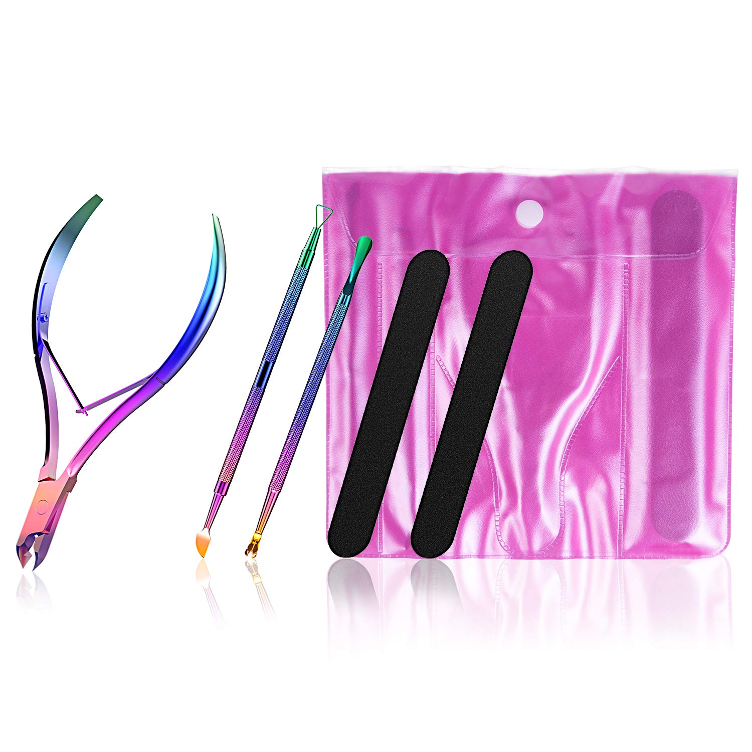 Cuticle Pusher Cuticle Remover Set with Cuticle Trimmer Peeler Scraper 2 Nail Files Dead Skin Clipper Manicure Pedicure Tools: Beauty