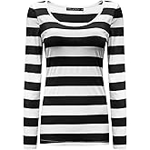 OThread & Co. Women's Long Sleeve Striped T-Shirt Basic Scoop Neck Shirts