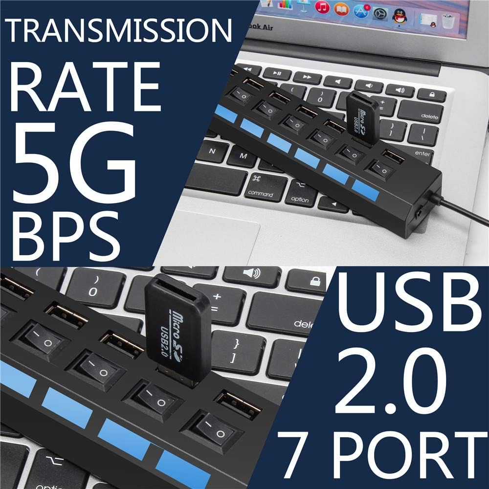 7 Port USB Hub with Individual LED Power Switches,7 Port USB2.0 Date hub high Speed up to 5Gbps Compatible with PC Laptop and Other Devices …: Computers & Accessories