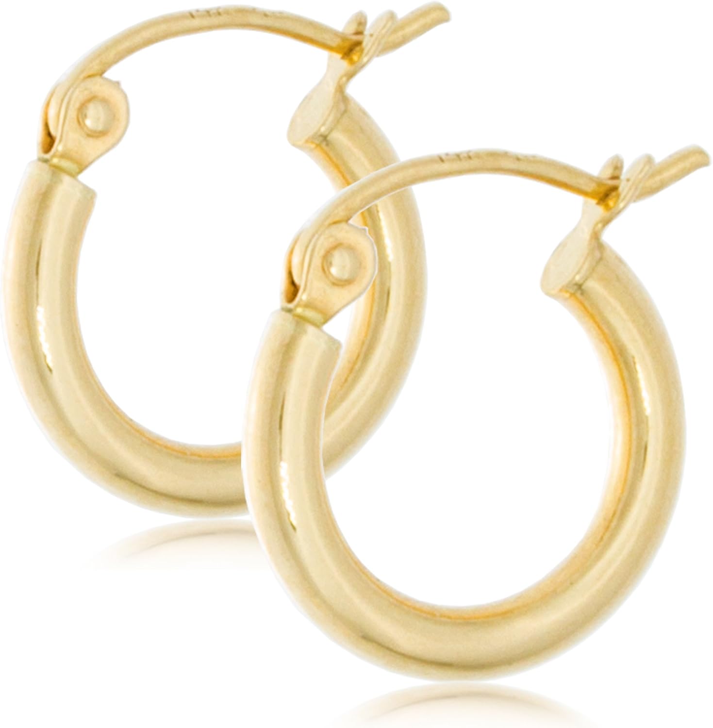 Solid Gold 14K Round Hoop Earrings 2mm Wide by 1/2 Inch