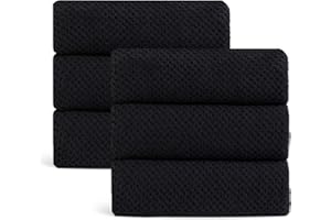 SMUGE Ultra Soft Towel Set of 6, Black Microfiber Big Bath Towel Sheets 28x55 Inches, Luxury Plush Towels- Waffle Weave Design,Highly Absorbent,Quick Dry,Premium Quality Towel Set for Bathroom