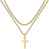 LUXEJEW Cross Necklace for Men Boys - Gold Silver Black Stainless Steel Cross Pendant Necklaces Layered Cuban Link Chain Necklace Jewelry Gifts 16 18 20 22 24 Inches