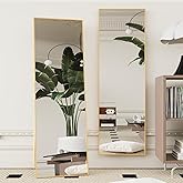 Beauty4U 59" x 16" Tall Full Length Mirror with Stand, Gold Wall Mounting Full Body Mirror, Metal Frame Full-Length Tempered Mirror for Living Room, Bedroom