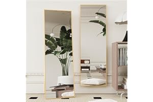 Beauty4U 59" x 16" Tall Full Length Mirror with Stand, Gold Wall Mounting Full Body Mirror, Metal Frame Full-Length Tempered Mirror for Living Room, Bedroom