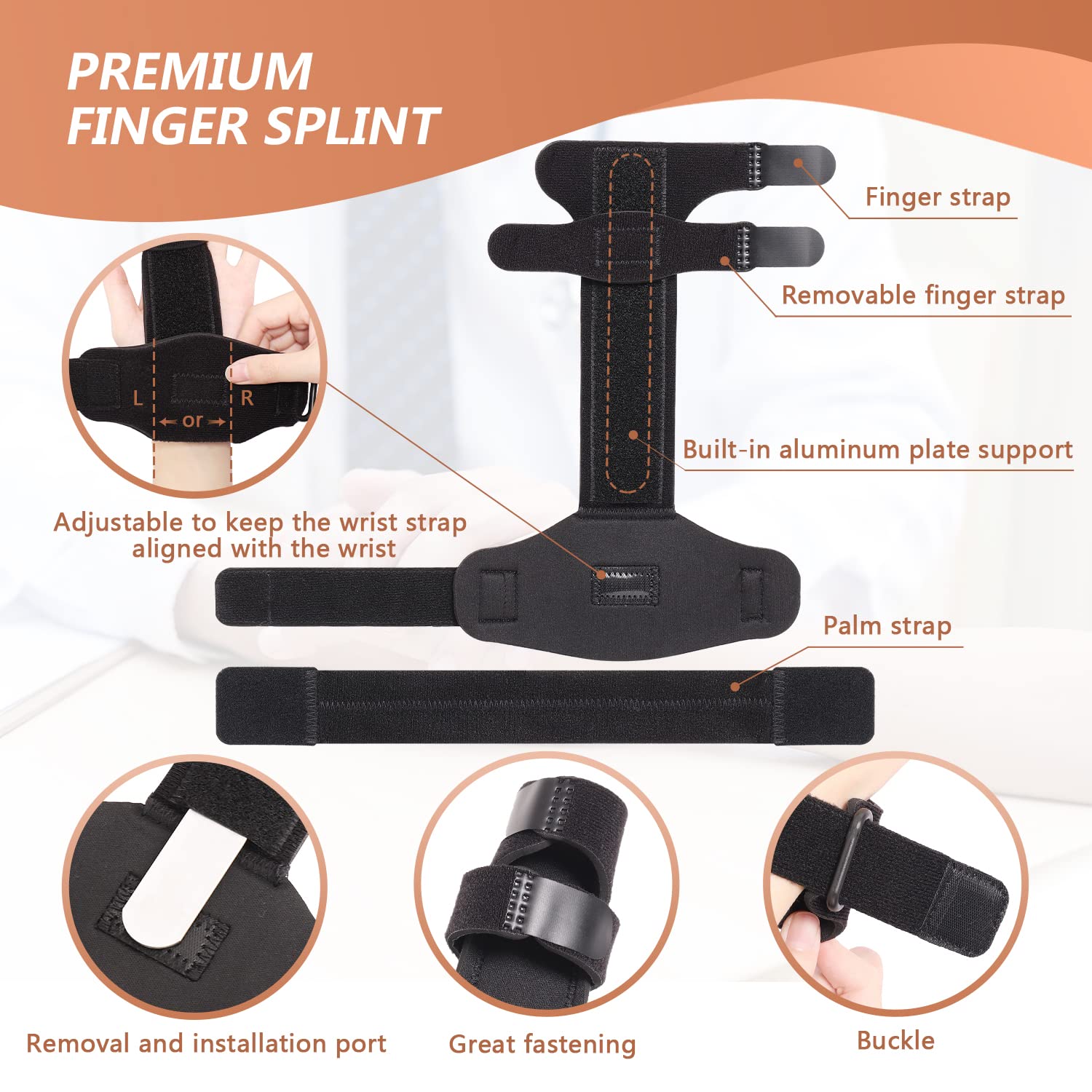 Scurnhau Trigger Finger Splint Finger Brace for 2 Fingers Reversible Finger Splints for Mallet Finger Broken Finger Arthritis Metacarpal Fracture Hand Brace with Finger Support Joints Immobilizer-L/XL