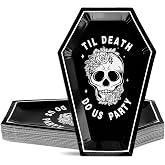 Whaline 40 Pcs Halloween Bride or Die Bachelorette Paper Plates Black Skull Flower Coffin Disposable Dessert Plates for Trick or Treat Holiday Party Table Decor Supplies