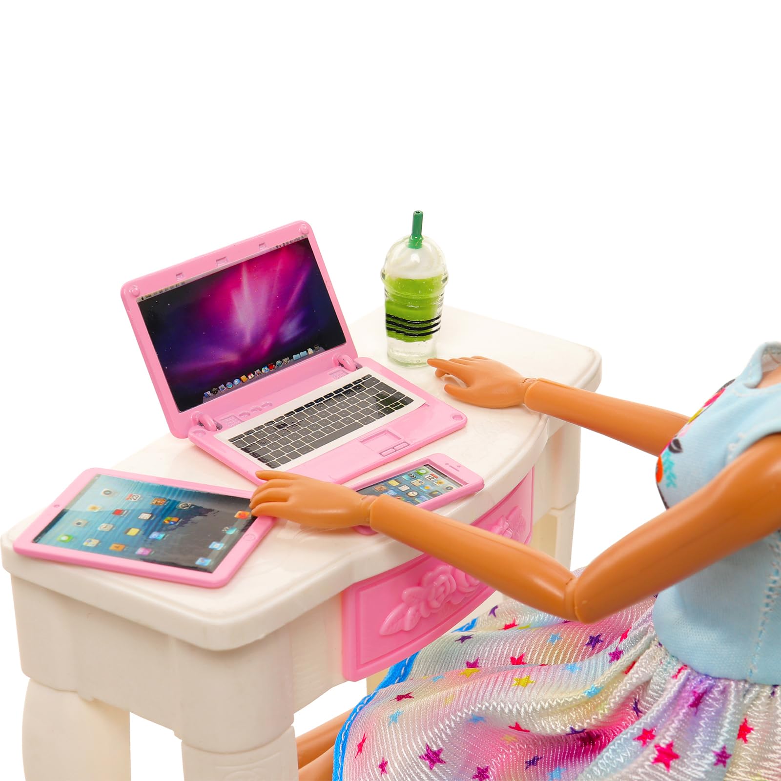 ENOCHT 9 Pack Small Size Laptop Computer Tablet Phone Pad Glasses and Headset Doll Playset Simulation Accessories for 11.5 Inch Doll (Pink)