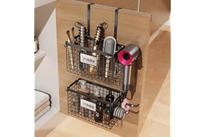 Voldra 2 Pack Hair Dryer Holder Cabinet Door, Adhesive Hair Tool Organizer Wall Mount Adjustable Height Blow Dryer Holder Under Sink for Flat Curling Iron, Hair Straightener Brush(Black)