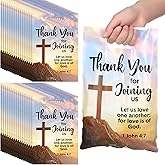 Panelee 50 Pcs Welcome to Our Church Bags Religious Plastic Brochure Church Gift Christian Cross Goody Treat Bags with Handles for Vbs Party Supplies Party Favor Decoration