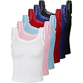 Hicarer 6 Pieces Lace Camisole Tank Tops Lace Trim Camisole Straps Womens Cami Undershirt Ribbed Tank Tops for Women