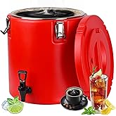 Carivia 8 Gal Insulated Beverage Dispenser, Commercial Cold & Hot Drink Dispenser with 304 Stainless Steel Interior and Spout, Portable Water Jug for Camping, Party, Commercial Catering