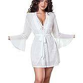 Avidlove Women Sexy Lingerie Set 3 Piece Mesh Kimono Robe with Lace Babydoll Sleepwear Halter Lingerie Nightgown