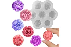 Wehous Flower Molds Silicone, 7 Cavity Rose Peony Fondant Mold for Jelly Chocolate Cake Decorating, 3D Candle Soap Silicone Mold Floral Epoxy Resin Casting Clay Mould Handmade Art Craft Accessories