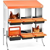 VEVOR Chicken Nesting Boxes, 6 Compartments, with Support Legs, Easy Egg Collection, Galvanized Steel and High-Strength Plastic, Roll Away Nesting Boxes for Chickens and Hens Laying Eggs, Orange
