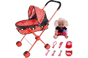 Baby Doll with Stroller Set Realistic Sounded Doll with Baby Stroller & 8 Pcs Accessories Soft Skin-Friendly Heavy-Duty Metal