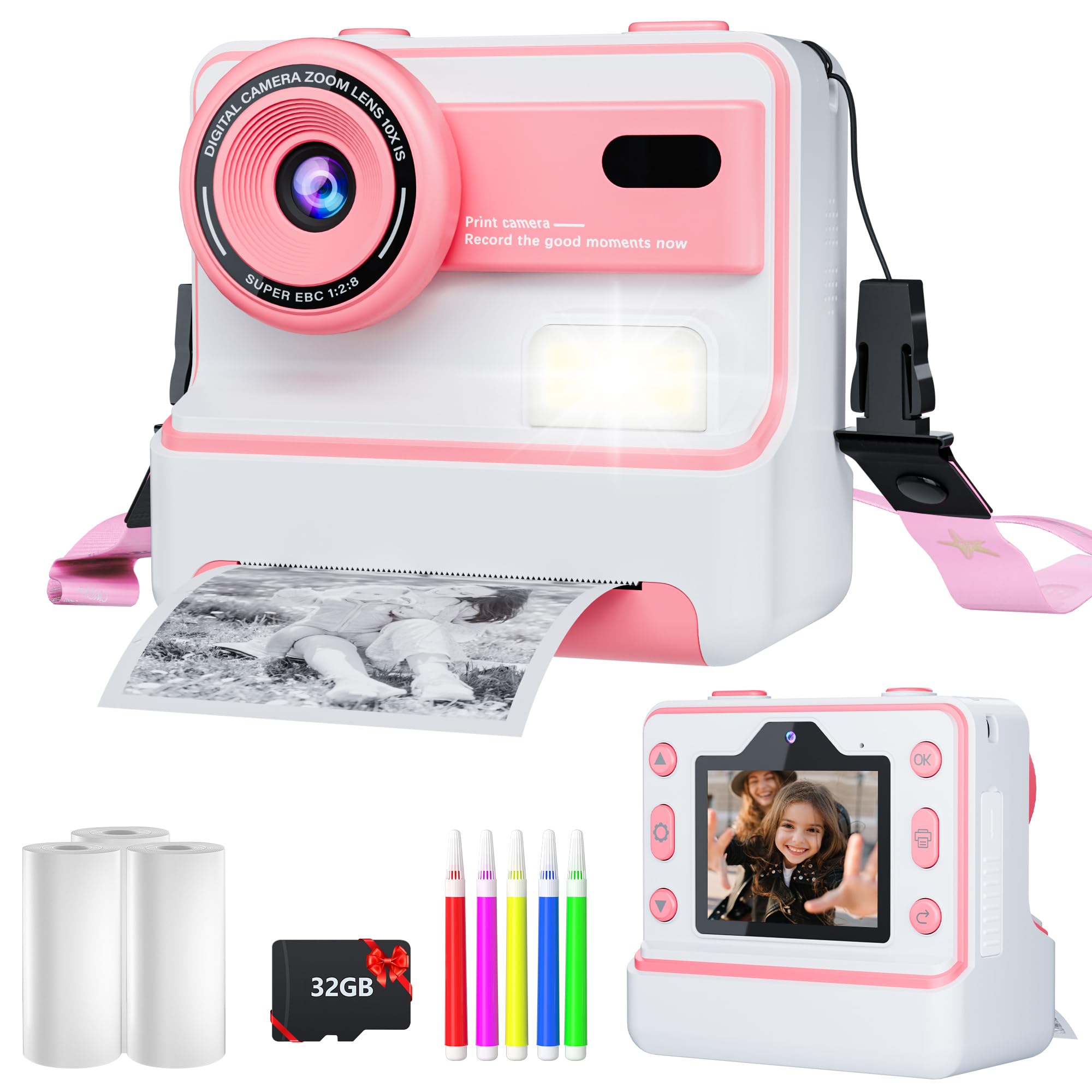 Photo 1 of Kids Camera Instant Print for Girls Boys Age 3-12 Kids Toys, 1080P Kids Digital Cameras Christmas Birthday Gifts for 4 5 6 7 8 9 10 Year Old Girls, Toddler Camera Girls Toys with 32GB Card