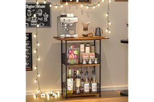 Jsskeeim Mini Floor Standing Coffee Bar Shelf,3-Tier Small Coffee Table,Corner Farmhouse Coffee Bar Cabinet;Dining Room, Living Room-Capsules,Coffee Maker(Brown+Black)