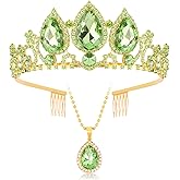 Tihebax Princess Tiara Crown & Necklace Set for Adult Women, Green Tiana Crown Tiara Costumes Accessories Tiana Tiaras for Halloween Outfit Cosplay Party Prom Quinceanera Pageant Hair Accessories