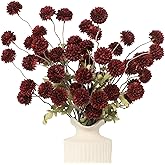DuHouse 6pcs Artificial Flowers Faux Silk Pompon Mum,Silk Small Mini Chrysanthemum Ball with Stems for DIY Wedding Bouquets Centerpieces Vase Home Table Kitchen Decorations(Burgundy)