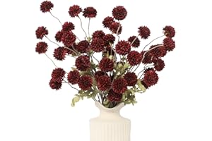 DuHouse 6pcs Artificial Flowers Faux Silk Pompon Mum,Silk Small Mini Chrysanthemum Ball with Stems for DIY Wedding Bouquets Centerpieces Vase Home Table Kitchen Decorations(Burgundy)