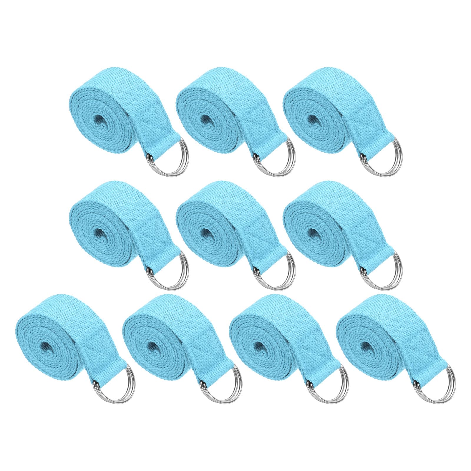 PATIKIL Yoga Strap for Stretching 6 Feet, 10Pcs Cotton Yoga Belt with Adjustable Metal D-Ring Buckle Stretch Bands for Fitness Pilates, Sky Blue