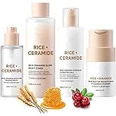 XJBD Moisturizing Korean Rice Skincare Set, 4-Piece Ceramide Travel Kit for Glow Skin with Milky Toner, Barrier Serum, Intensive Hydrating Milk & Cleansing Powder | Radiance Face Routine Gift Box Set
