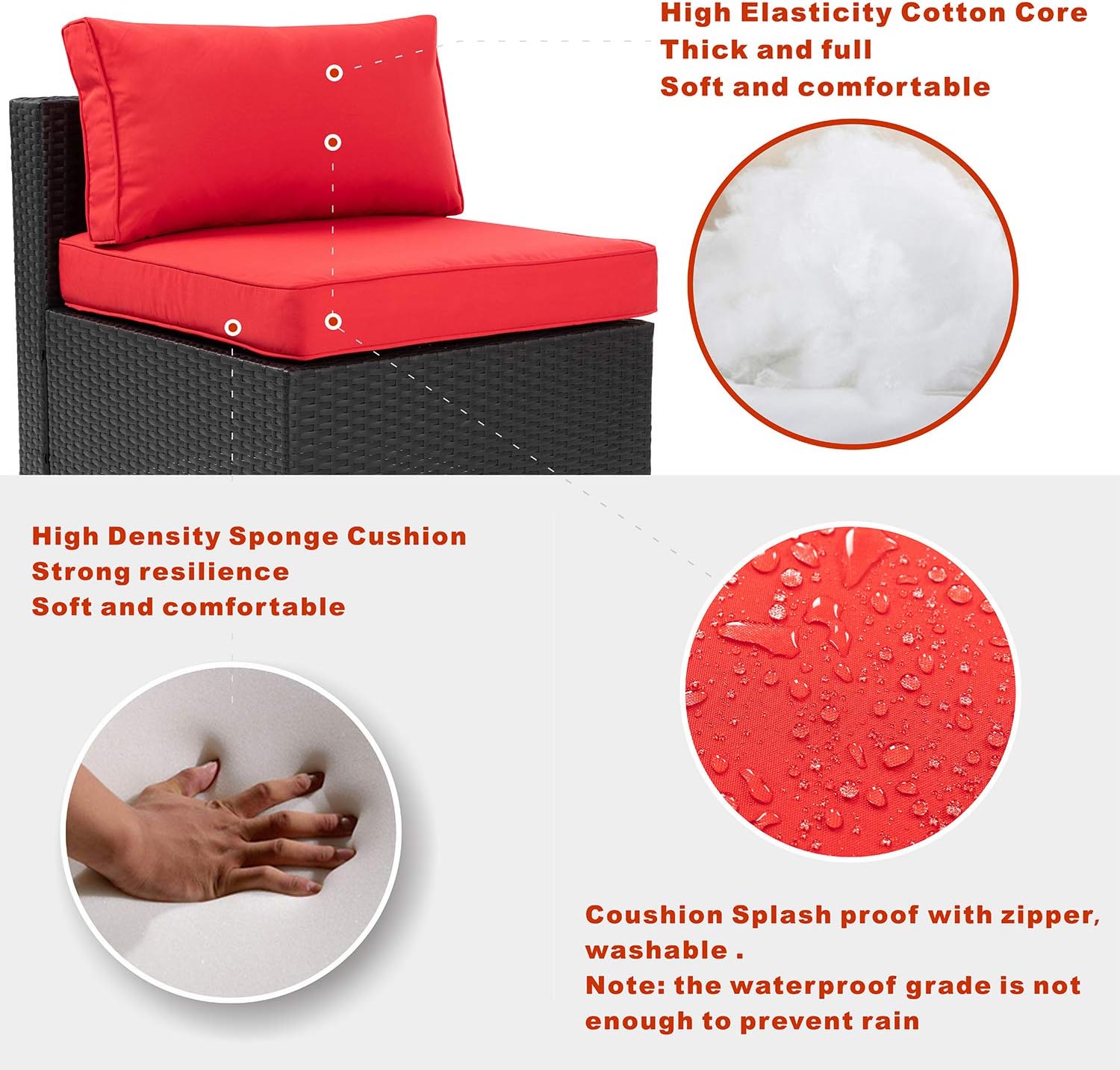 Walsunny 5pcs Patio Outdoor Furniture Sets, Low Back All-Weather Rattan Sectional Sofa with Tea Table&Washable Couch Cushions (Black Rattan) (Red) : Garden & Outdoor