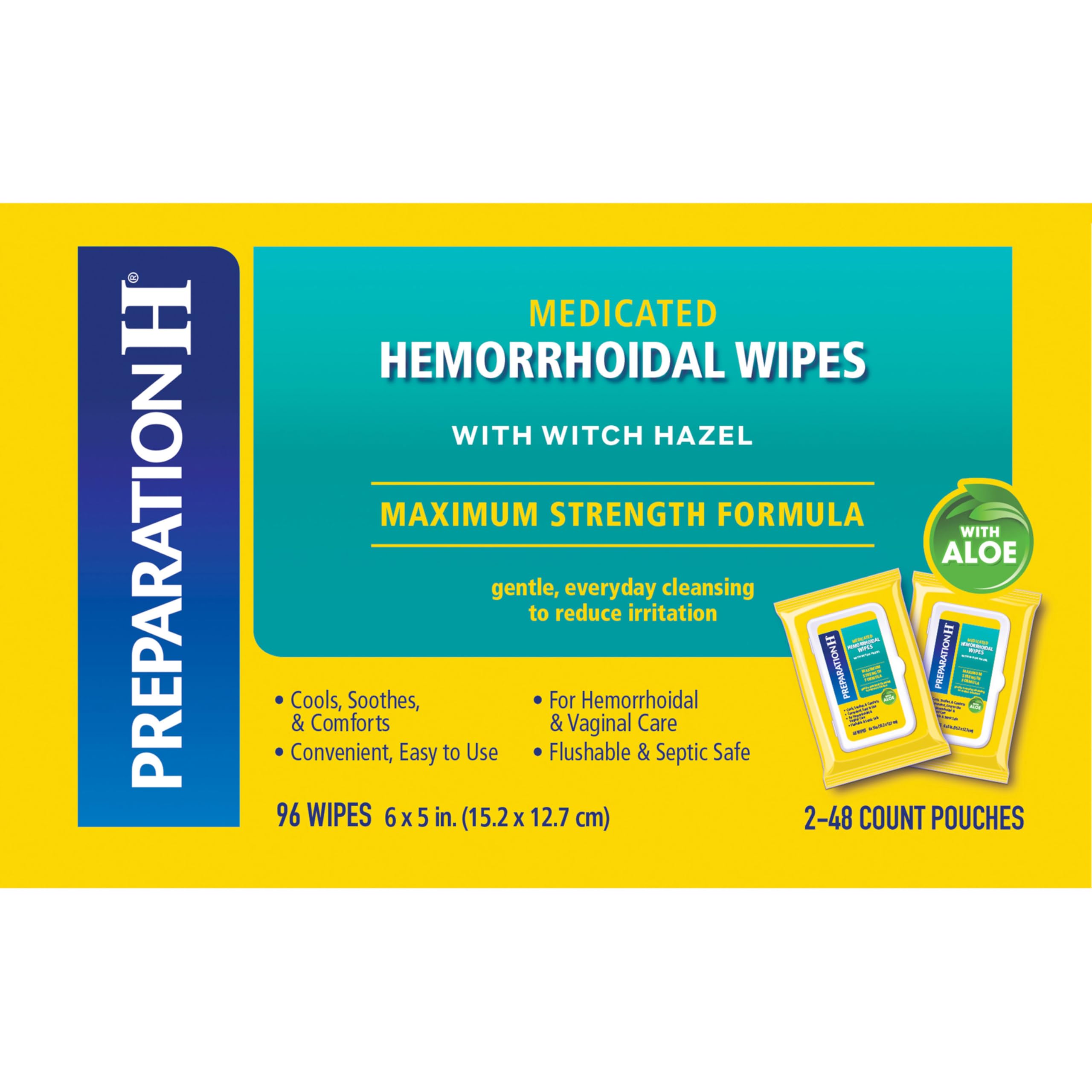 Preparation H Hemorrhoid Flushable Wipes with Witch Hazel for Skin Irritation Relief - 96 Count